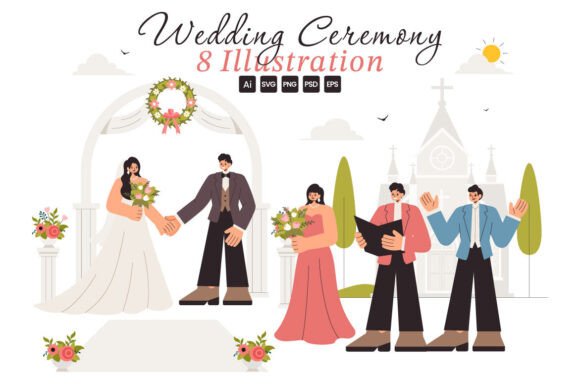 8 Wedding Ceremony Illustration: A Designer's Floral Vector Asset