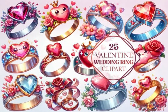 Capture Romance: Watercolor Valentine Wedding Ring Clipart