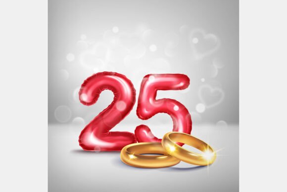 Celebrate a Milestone with a Red Number 25 and Gold Rings Design