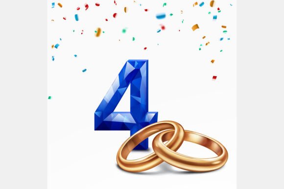 Celebrate Four Years with Golden Rings and Blue Elegance