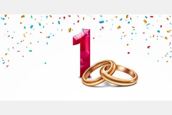 Celebrate Milestones: Red Number 1 and Golden Wedding Rings Design