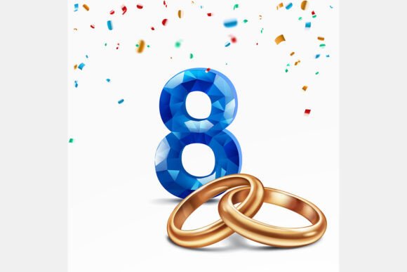 Celebrating Milestones: The Blue Number 8 and Golden Wedding Rings