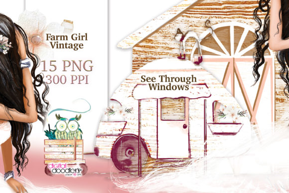 Charming Farm Girl Vintage Wedding Clipart for Rustic Designs