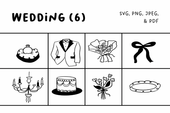 Elegant Wedding Illustrations Set6: Crafting Timeless Romance