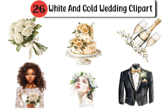 Elegant White and Gold Wedding Clipart for Creative Projects
