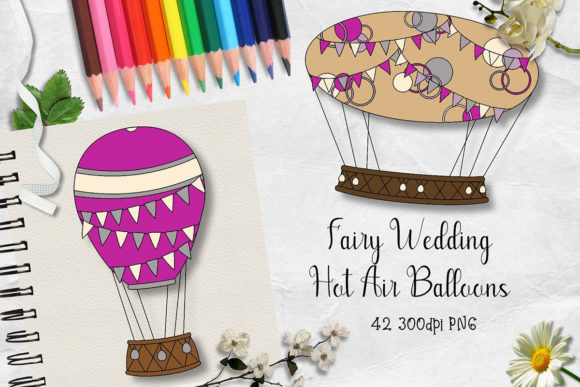 Enchanting Fairy Wedding Hot Air Balloons Clipart for Your Designs