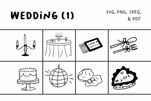 Hand-Drawn Wedding Illustrations for Elegant Design Projects