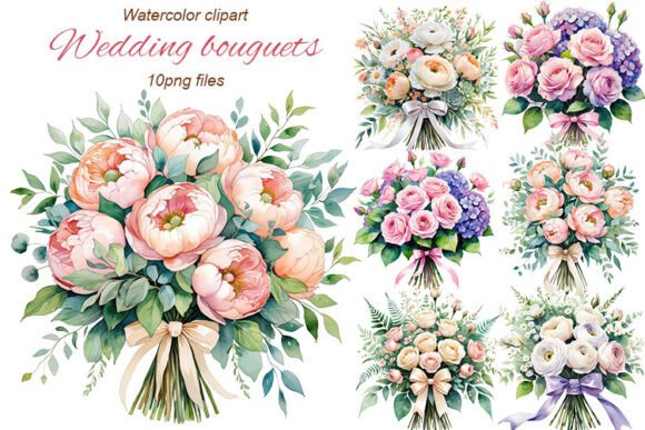 Watercolor Wedding Bouquet Illustrations for Creative Projects