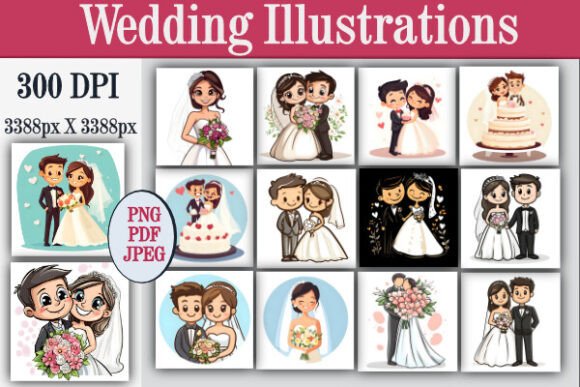 Whimsical Wedding Illustrations Cartoon Style for Modern Designers